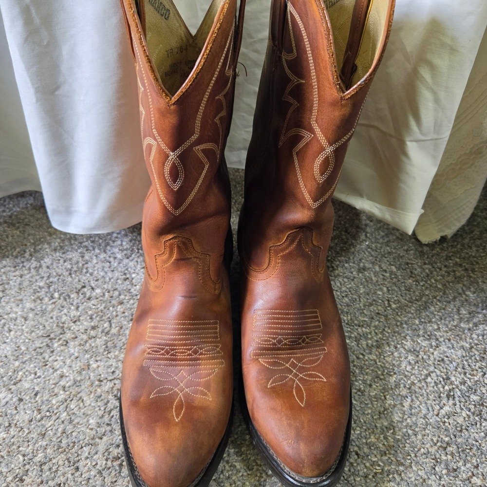 Durango TR764 Mens Tan‎ Leather Western Cowboy Boots Size 9 D Brown Stitching